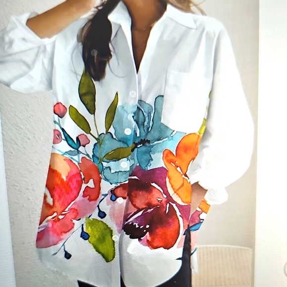 Tops - NWT Casual Ink Painting Long Sleeved Button Up Women's Top XXL